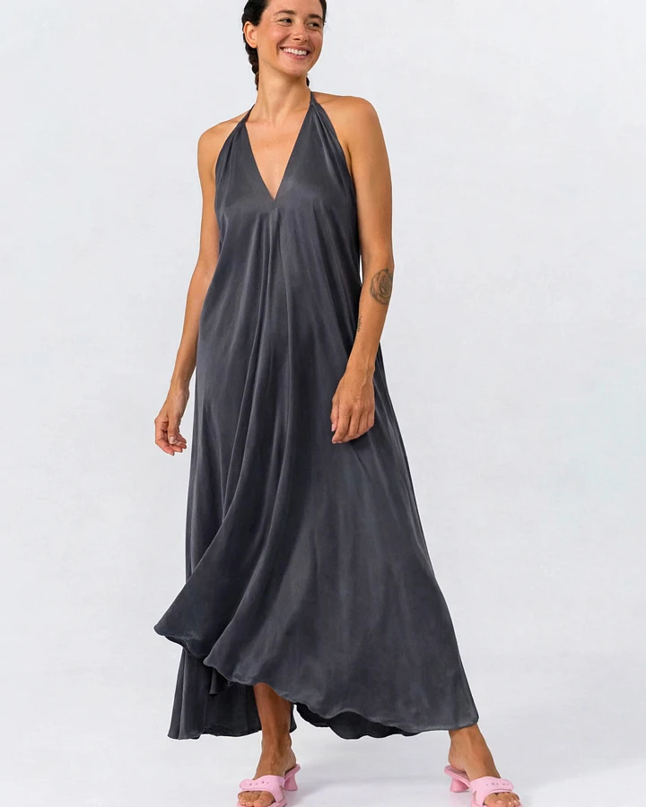 SUITE13LAB Damen vegan Kleid Mp Lang Dunkelgrau