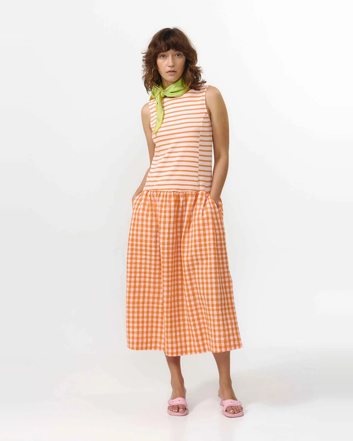 SUITE13LAB Damen vegan Kleid Mie Stripes Orange