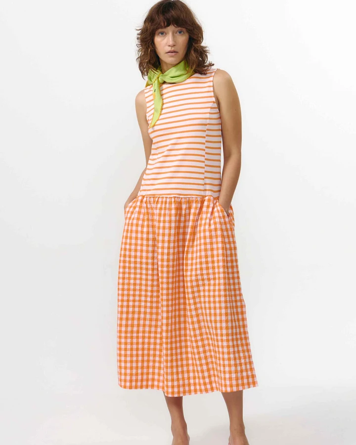 SUITE13LAB Damen vegan Kleid Mie Stripes Orange