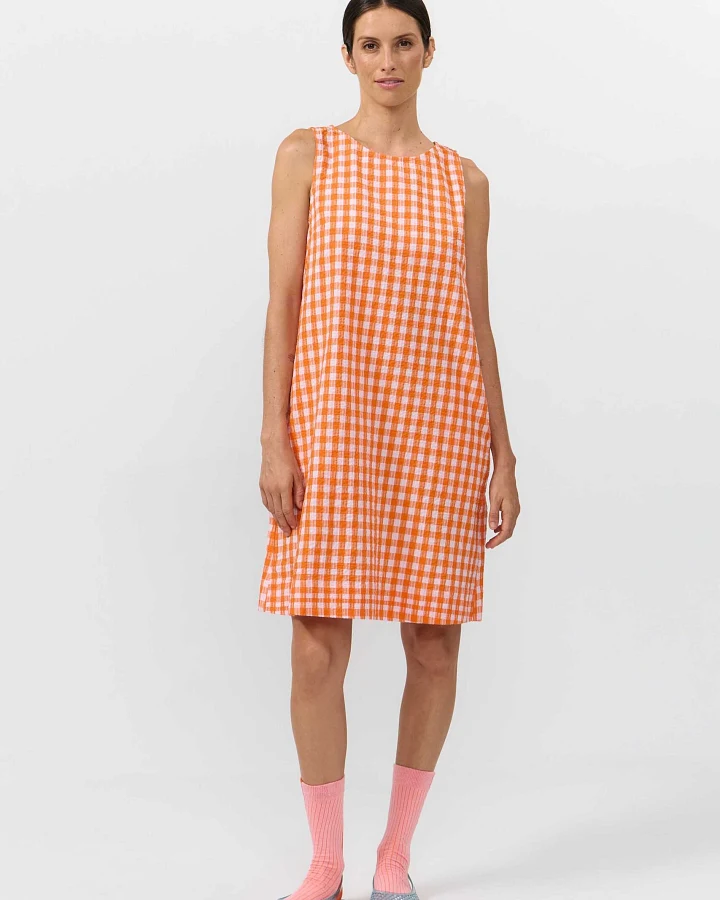 SUITE13LAB Damen vegan Kleid Lena Check Orange