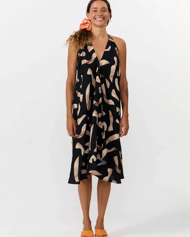 SUITE13LAB Damen vegan Kleid Mp Short Print Stones Schwarz