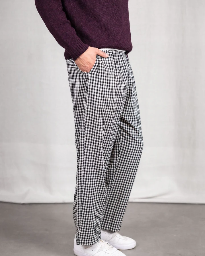 Jyoti Fair Works Herren vegan Hose Jhan Checkered Schwarz/Weiß