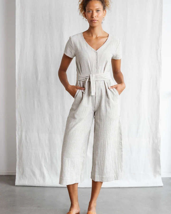 Jyoti Fair Works Damen vegan Jumpsuit Amrita Grau/Weiß