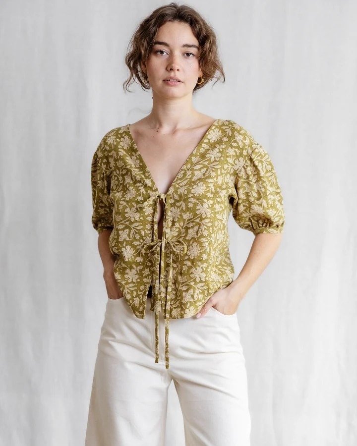 Jyoti Fair Works Damen vegan Bluse Kalira Blockprint Grün