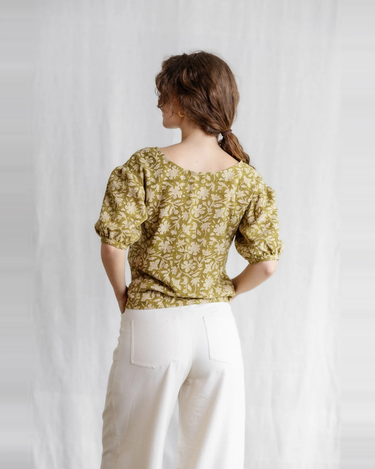 Jyoti Fair Works Damen vegan Bluse Kalira Blockprint Grün – Ansicht 2