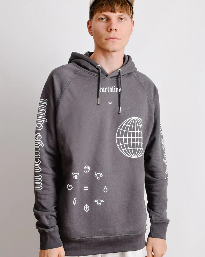 Plant Faced Clothing Herren vegan Hoodie Earthling Hoodie Holzkohle