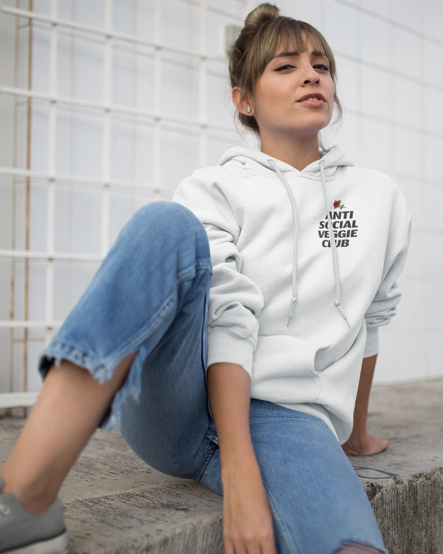 Oat Milk Club Damen vegan Anti Social Veggie Club - Hoodie Aus Bio-Baumwolle Weiß – Ansicht 2