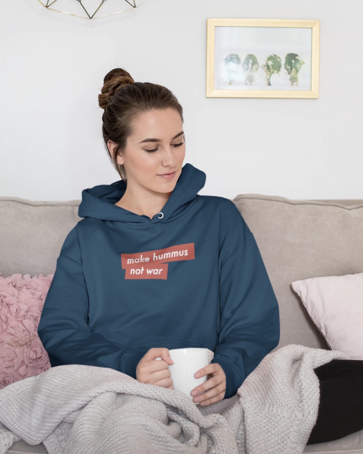 Oat Milk Club Damen vegan Make Hummus Not War - Hoodie Weiß – Ansicht 2