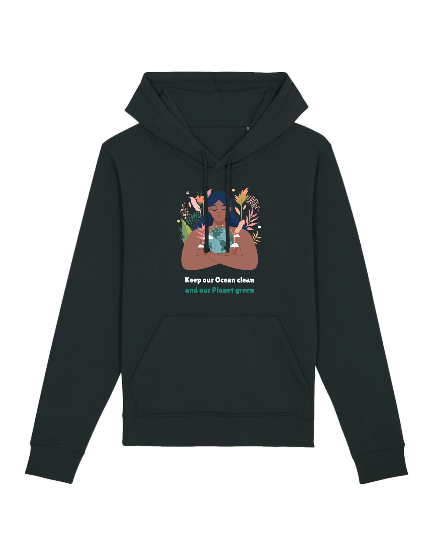Oat Milk Club Damen vegan Unisex Hoodie Green Planet - Schwarz – Ansicht 2