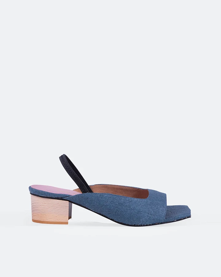 Momoc Damen vegan Peep Toes Ananas Denim