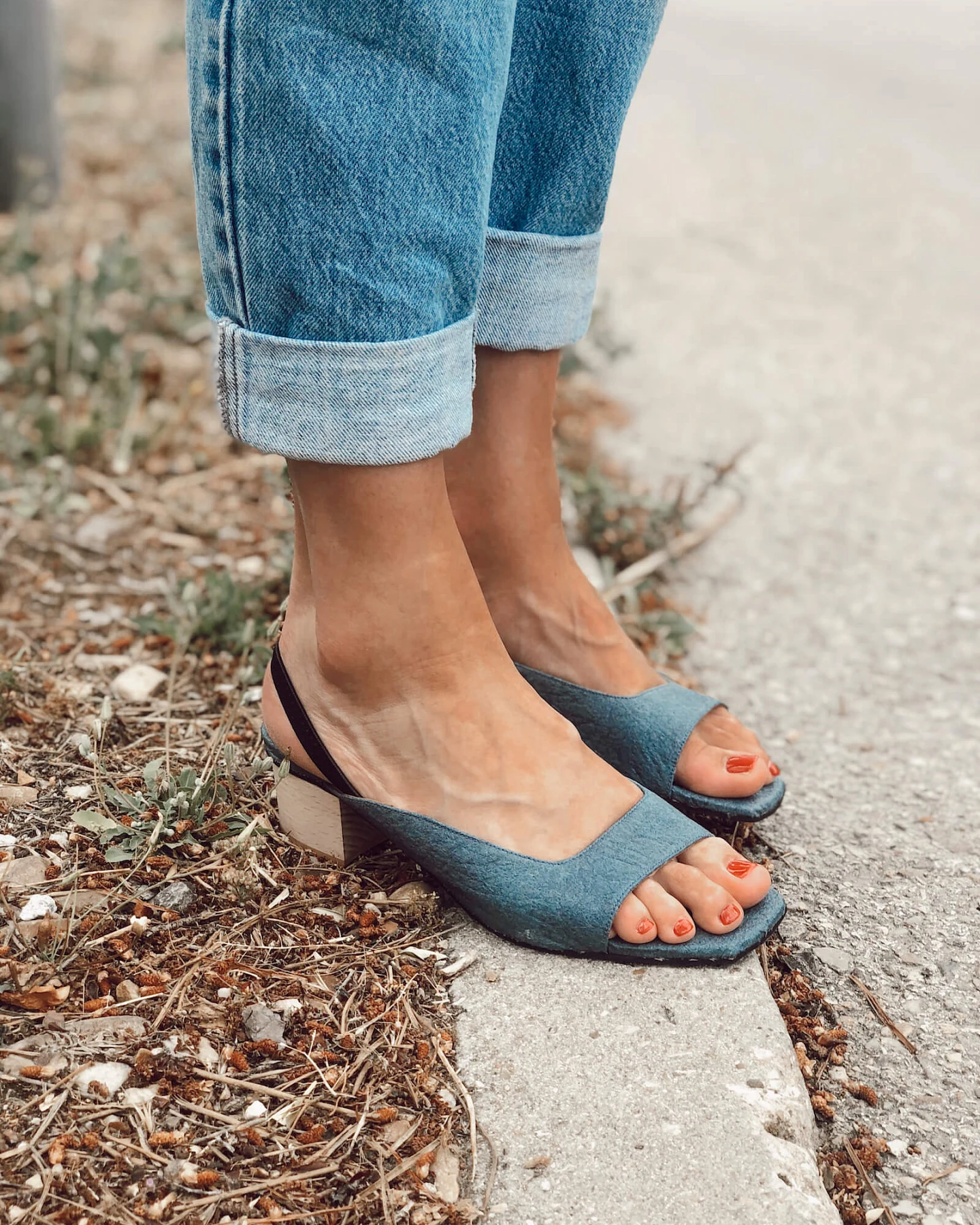 Momoc Damen vegan Peep Toes Ananas Denim – Ansicht 2