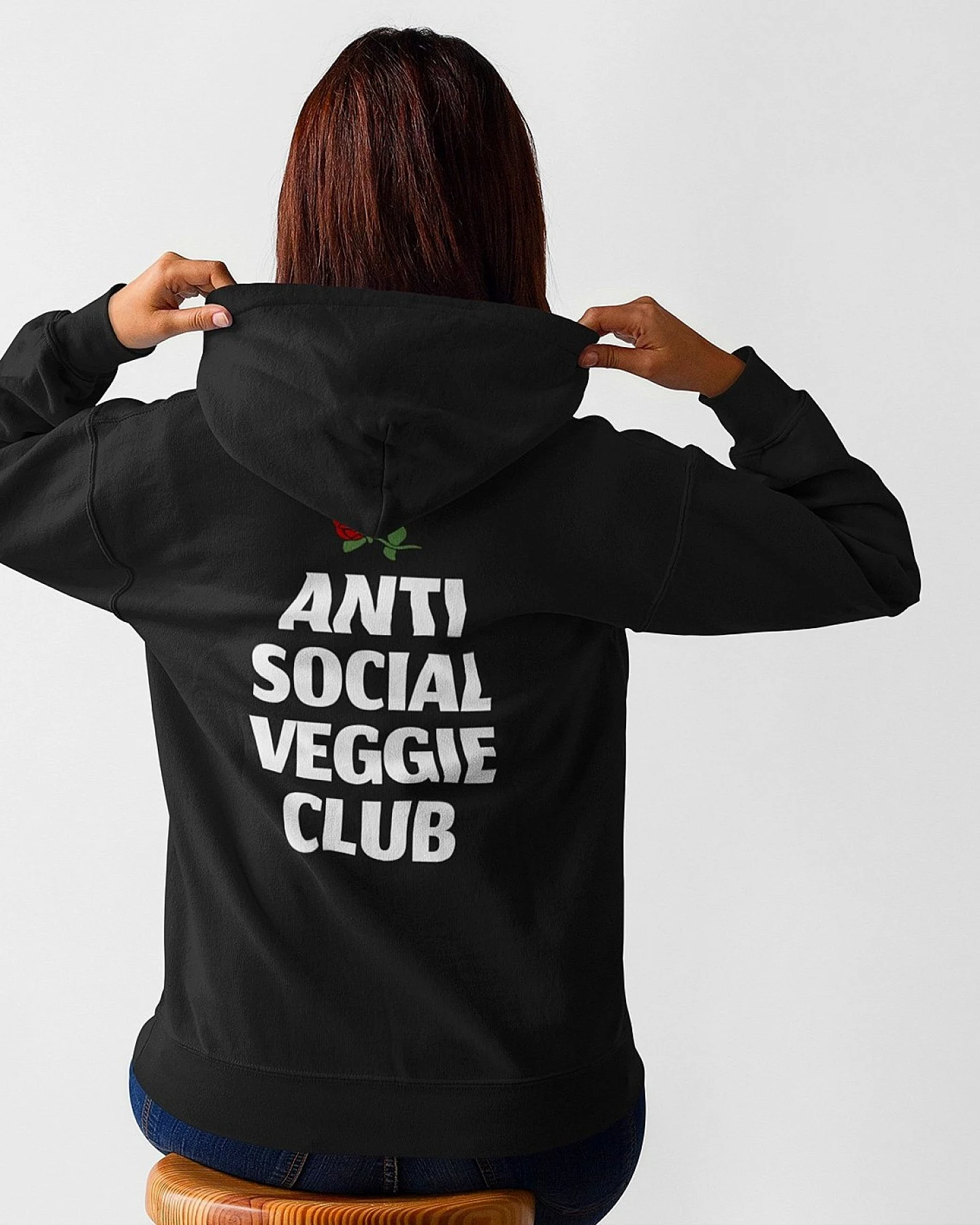 Plant Faced Clothing Damen vegan Hoodie Anti Social Veggie Club Bordeaux – Ansicht 2