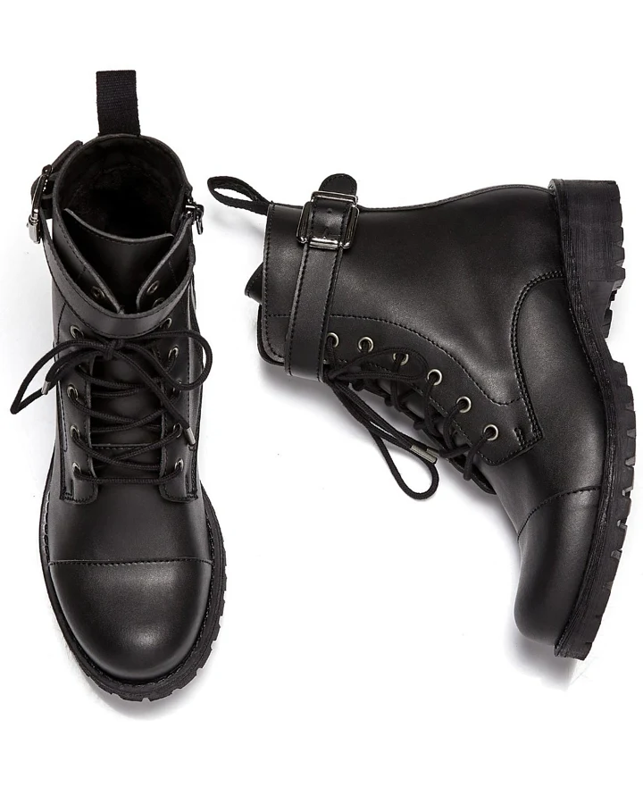 Will's Vegan Store Damen vegan Stiefel Schnallen Work Schwarz