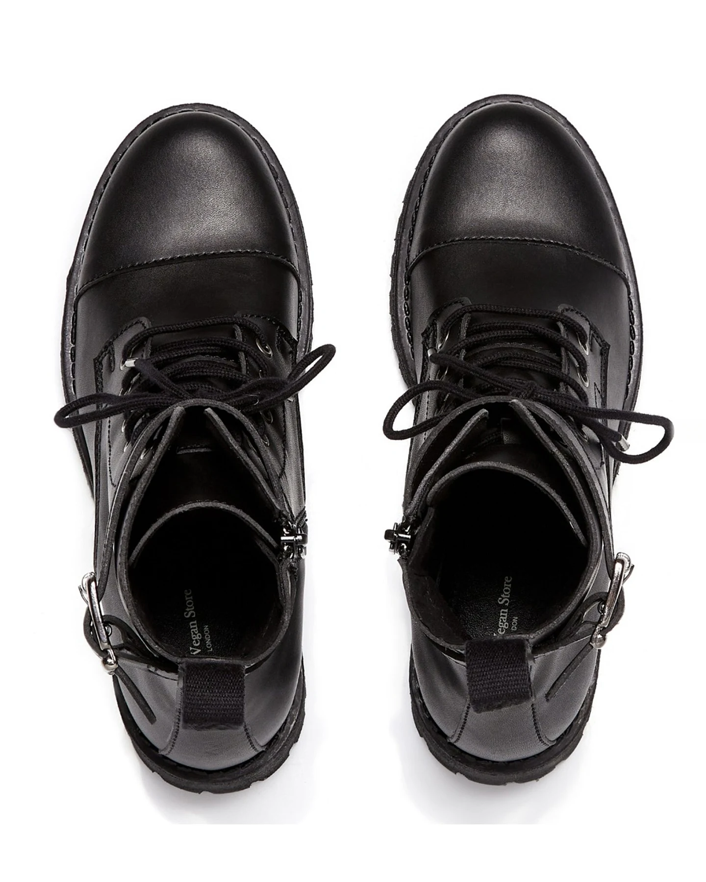Will's Vegan Store Damen vegan Stiefel Schnallen Work Schwarz – Ansicht 2
