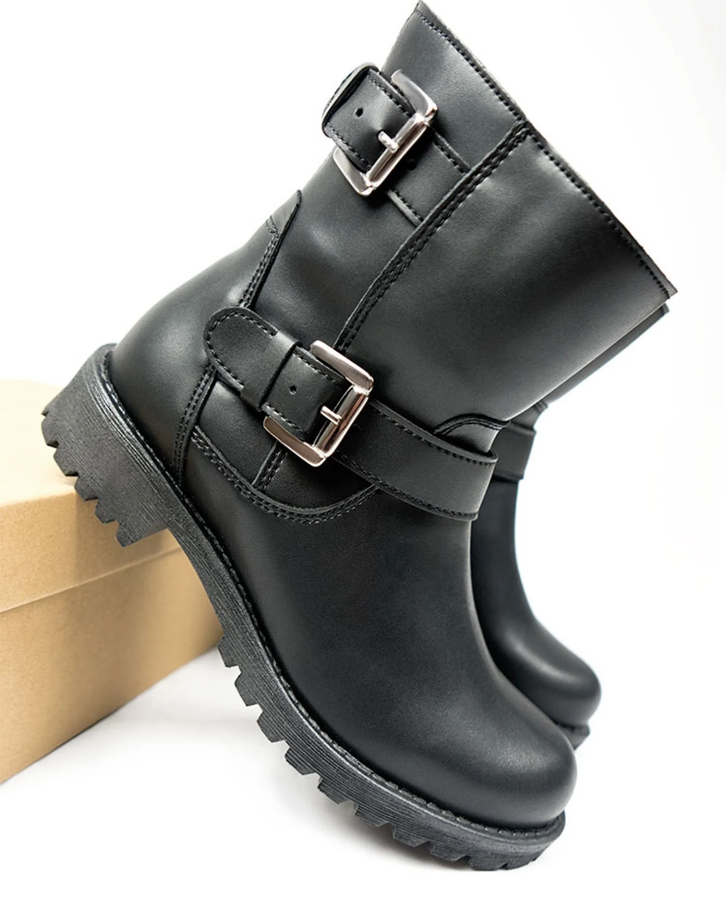 Will's Vegan Store Damen vegan Bikerstiefel Schwarz – Ansicht 2