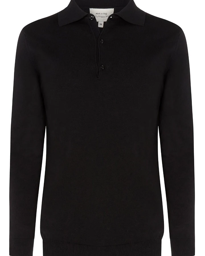 Will's Vegan Store Herren vegan Polo Longsleeve Recycled Schwarz