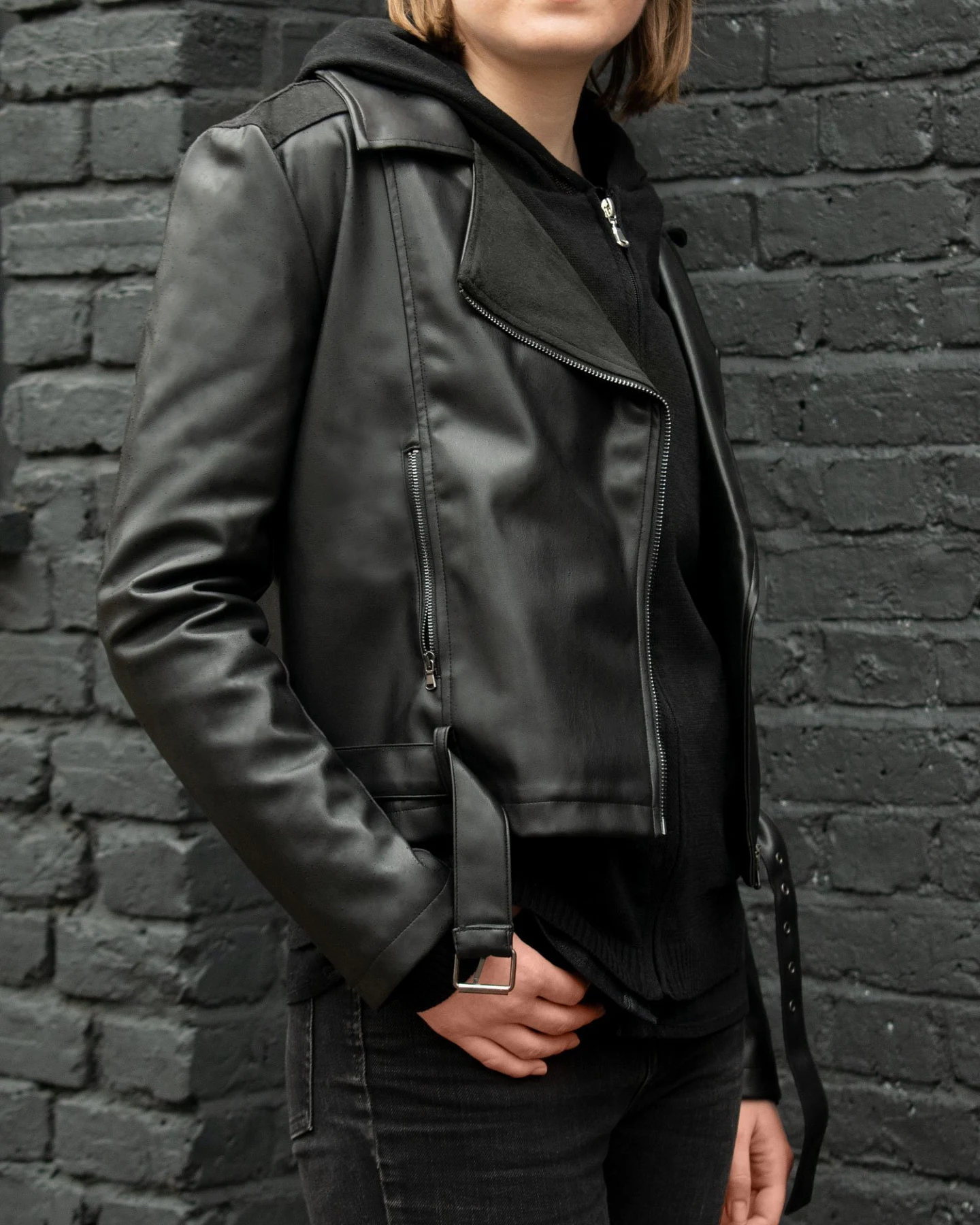 Will's Vegan Store Damen vegan Motorradjacke Schwarz – Ansicht 2