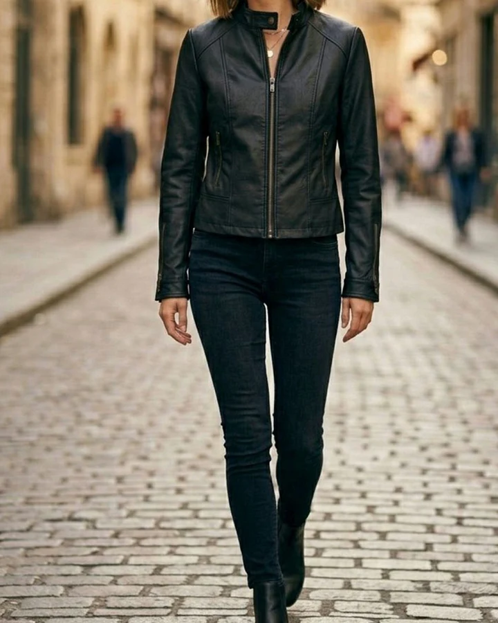 Will's Vegan Store Damen vegan Motorradjacke Veganes Leder Schwarz