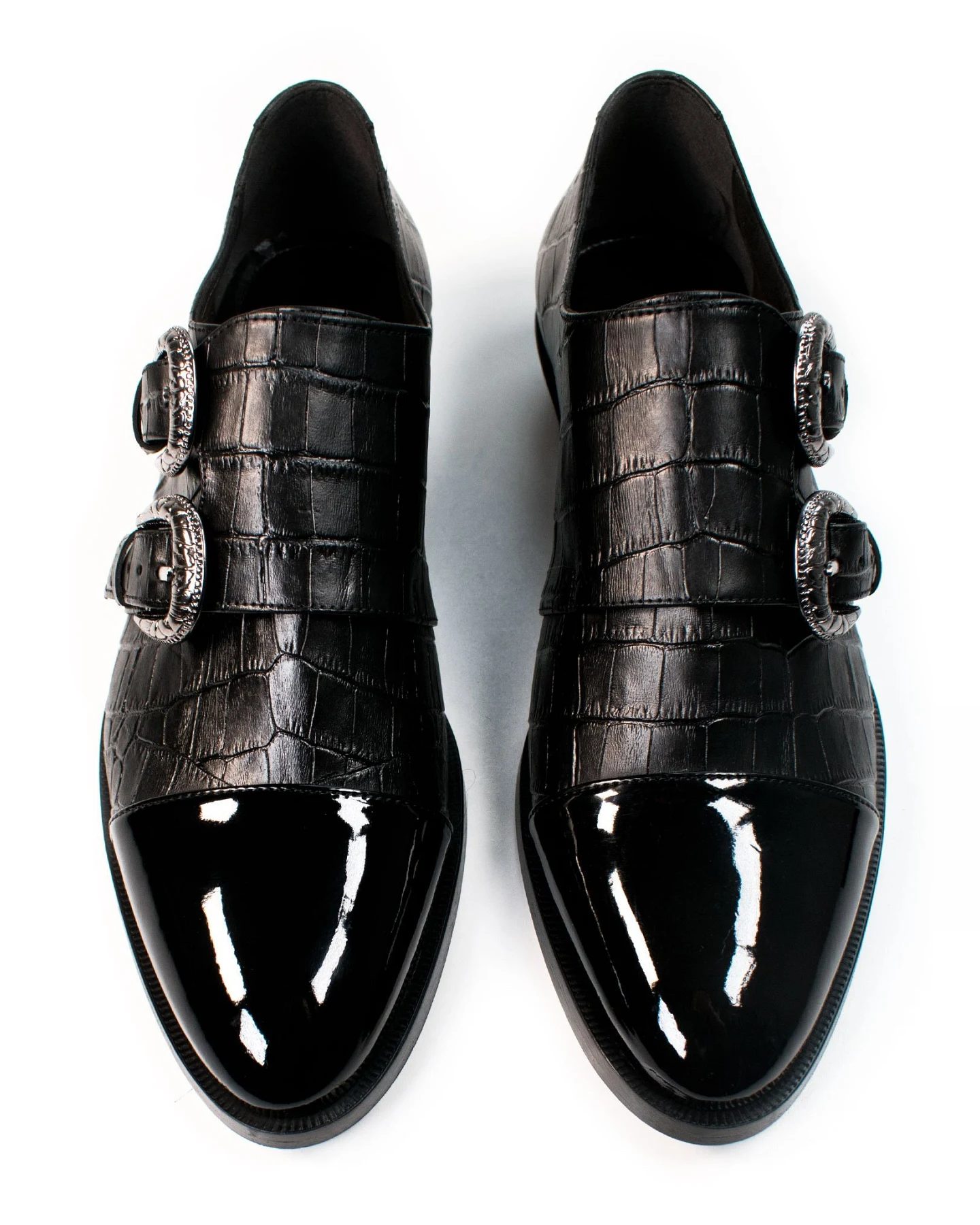 Will's Vegan Store Damen vegan Monk Straps Fake Kroko Schwarz – Ansicht 2