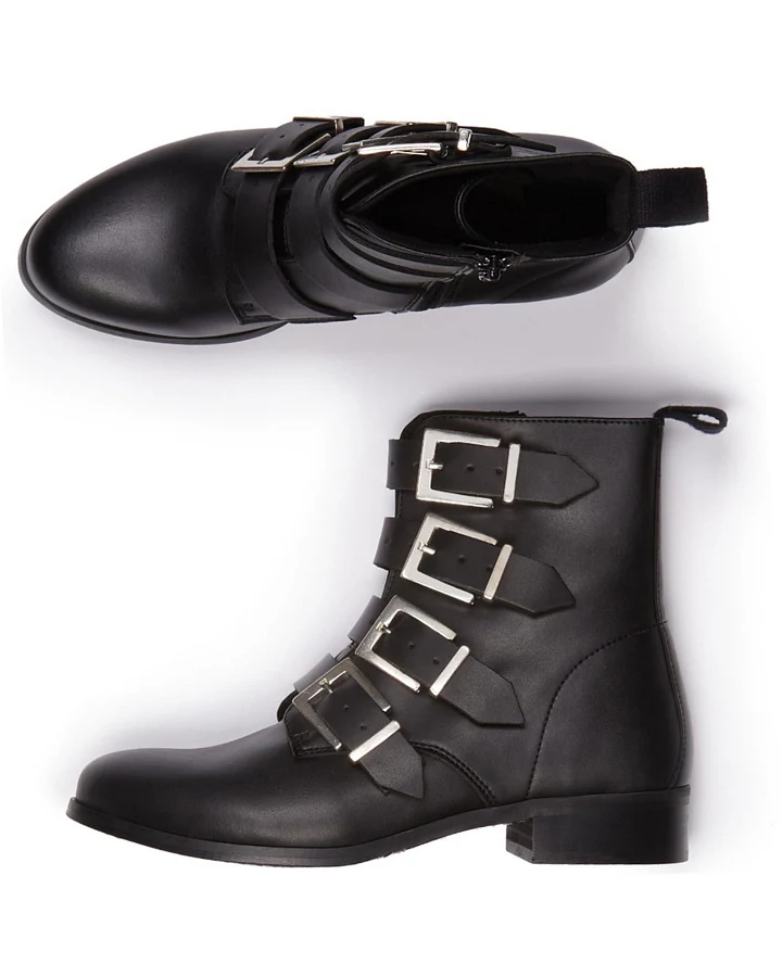 Will's Vegan Store Damen vegan Biker Boots 4 Strap Schwarz