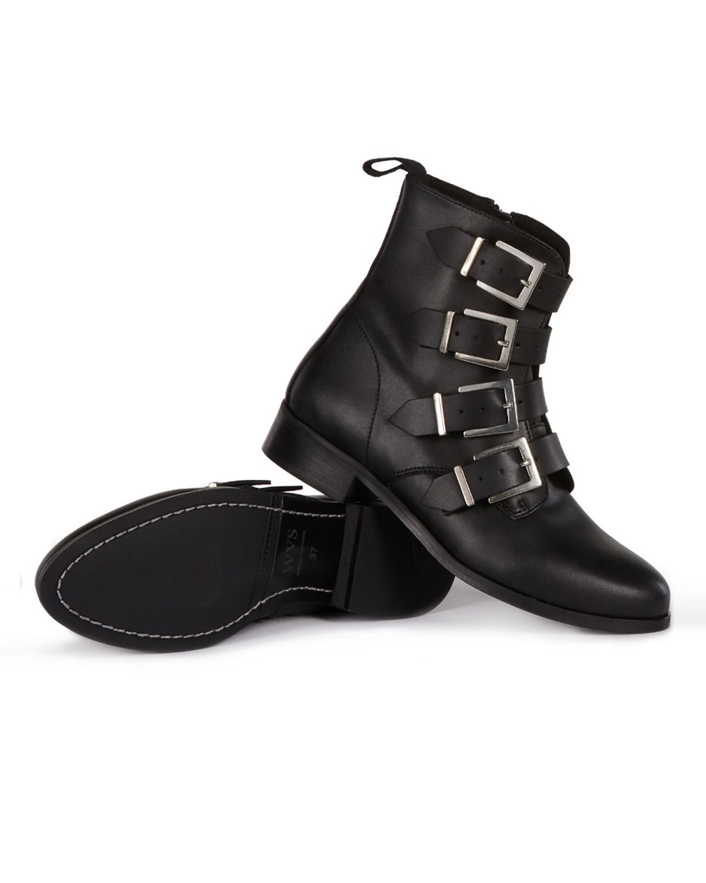 Will's Vegan Store Damen vegan Biker Boots 4 Strap Schwarz – Ansicht 2