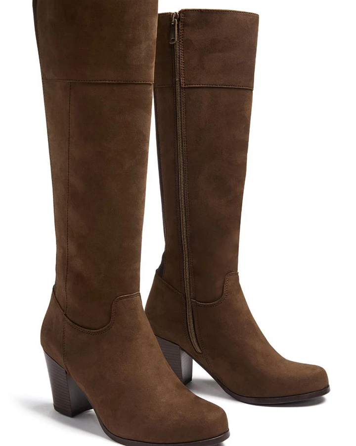 Will's Vegan Store Damen vegan Kniehohe Stiefel Mit Absatz Dunkelbraun