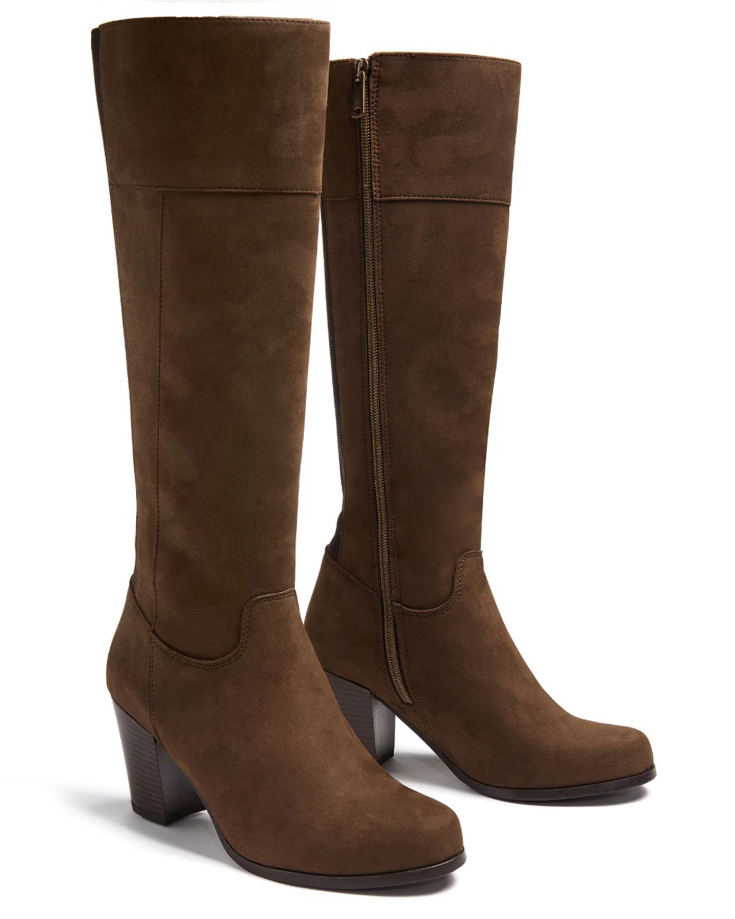 Will's Vegan Store Damen vegan Kniehohe Stiefel Mit Absatz Dunkelbraun – Ansicht 2