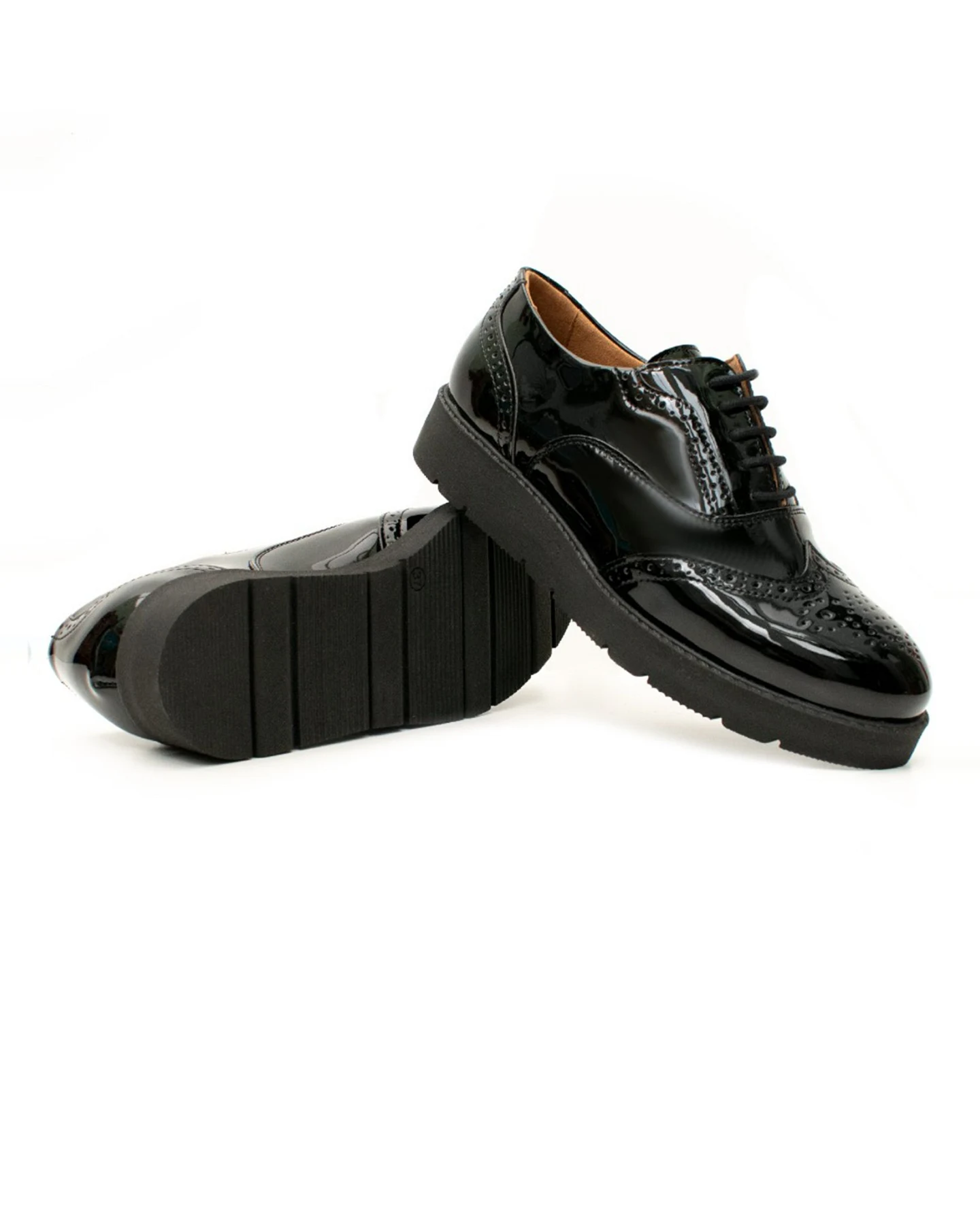 Will's Vegan Store Damen vegan Brogues Flatform Lack Schwarz – Ansicht 2