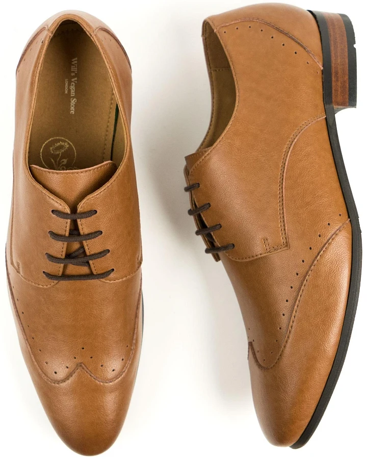 Will's Vegan Store Herren vegan Brogues Slim Sohle Hellbraun
