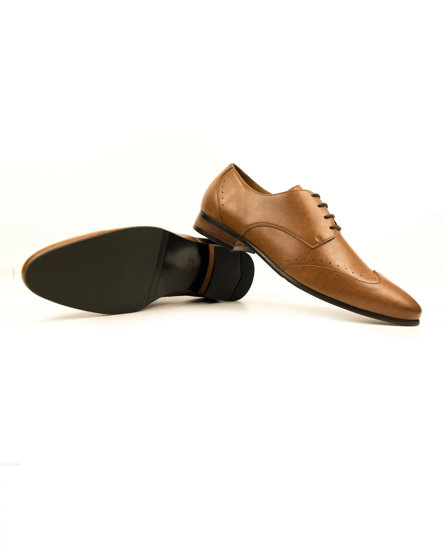 Will's Vegan Store Herren vegan Brogues Slim Sohle Hellbraun – Ansicht 2