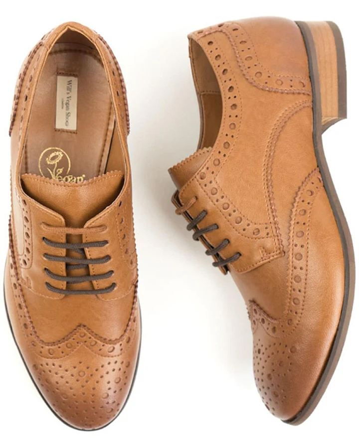 Will's Vegan Store Herren vegan Brogue Oxfords City Wingtip Hellbraun