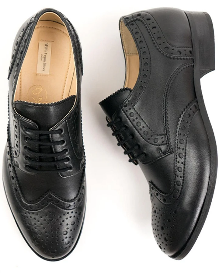 Will's Vegan Store Herren vegan Brogue Oxfords City Wingtip Schwarz