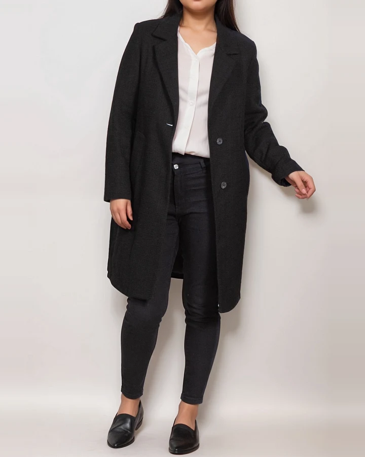 Will's Vegan Store Damen vegan Mantel Strukturierte Vegane Wolle Schwarz