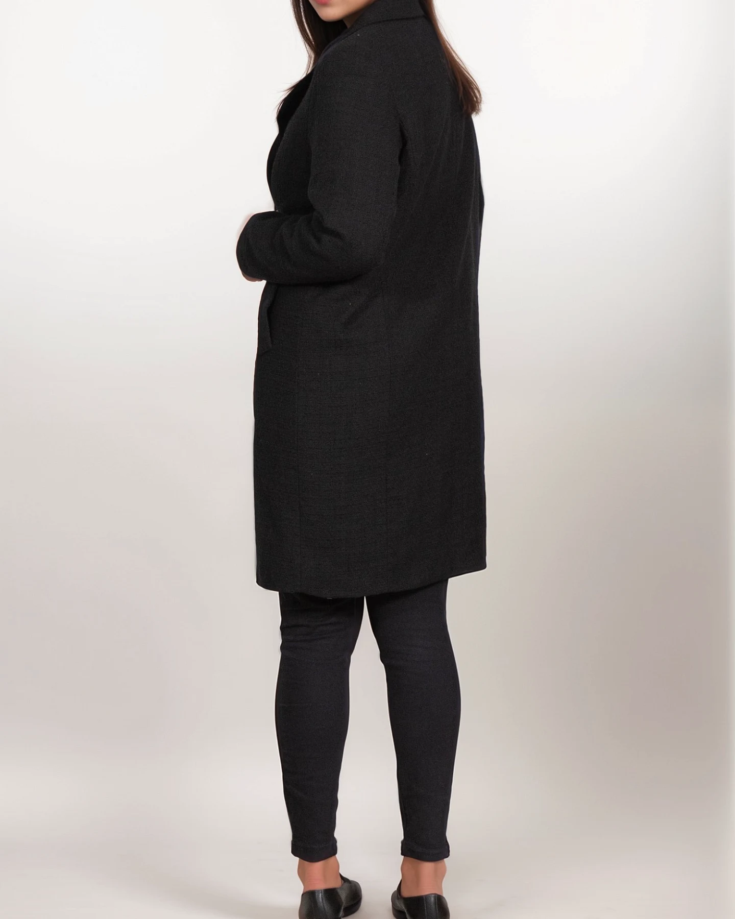Will's Vegan Store Damen vegan Mantel Strukturierte Vegane Wolle Schwarz – Ansicht 2