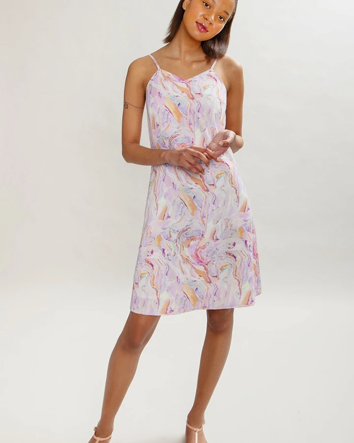 MAHLA Damen vegan Slip Kleid Regenbogen Marmor