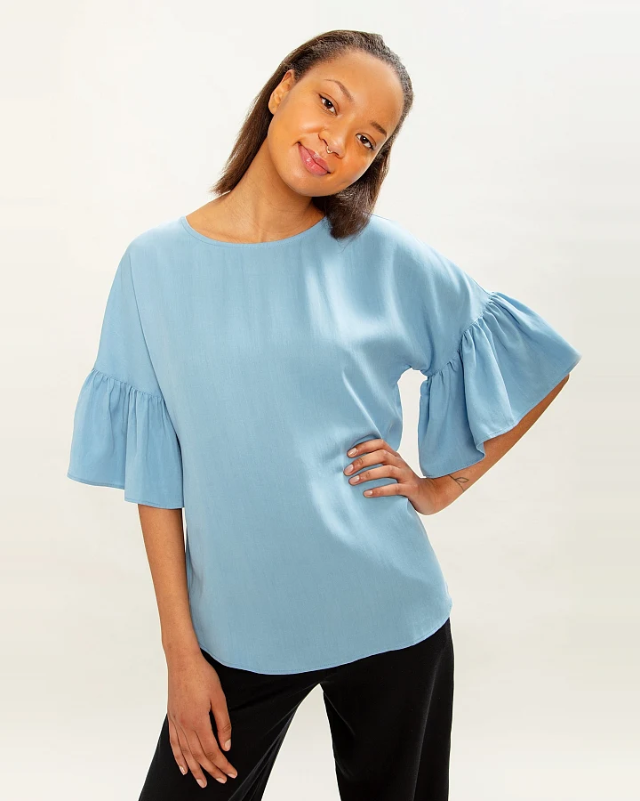 MAHLA Damen vegan Bluse Liia Himmelblau