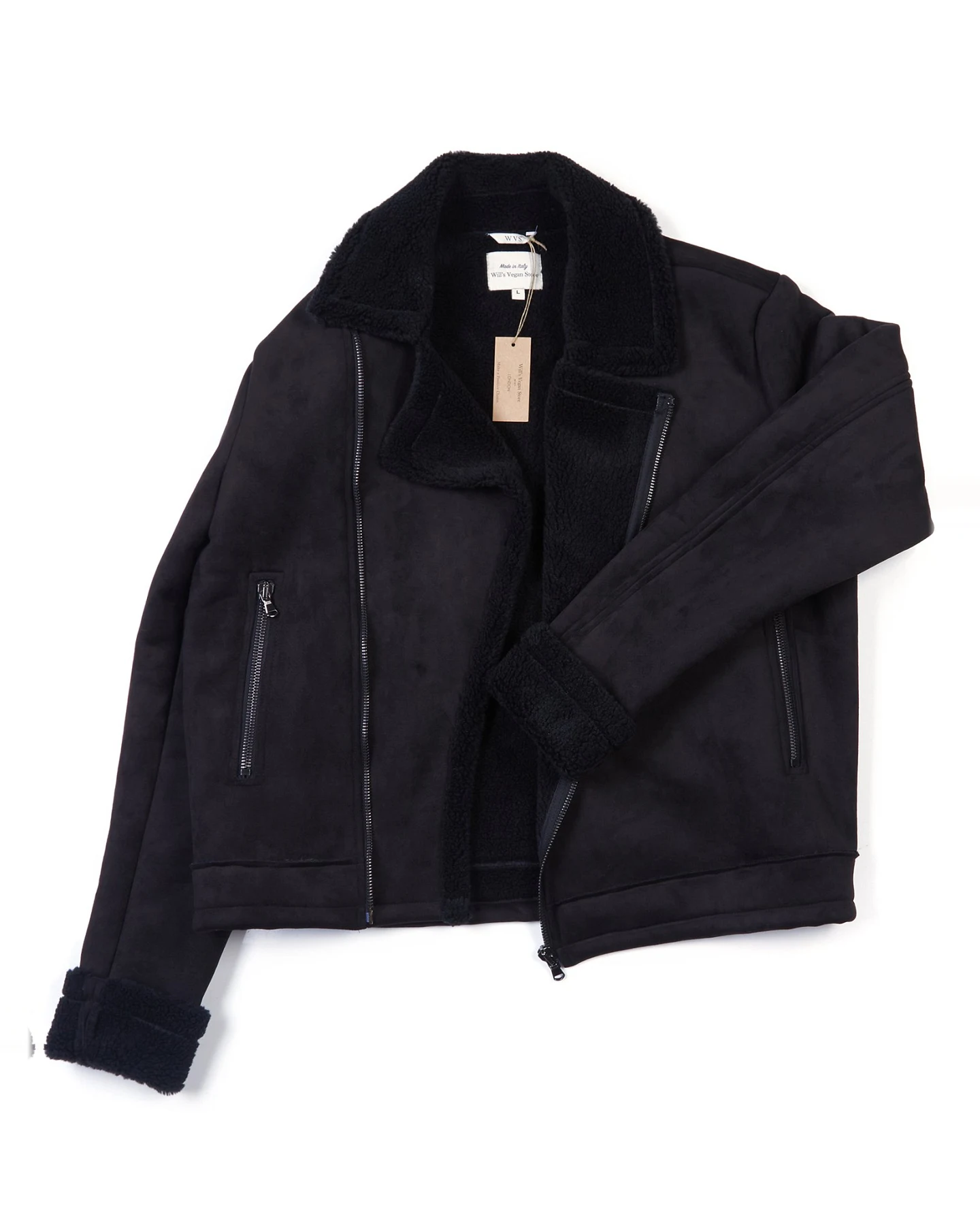 Will's Vegan Store Damen vegan Jacke Vegan Lammfell Schwarz – Ansicht 2