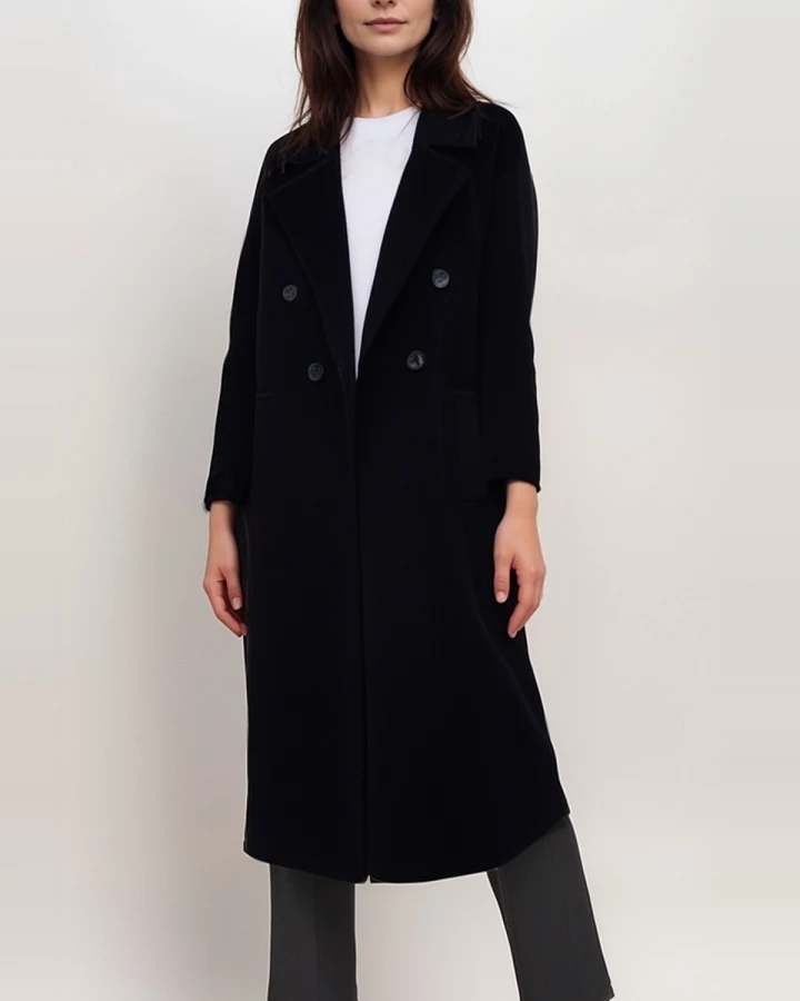 Will's Vegan Store Damen vegan Mantel Zweireihig Vegan Wolle Schwarz
