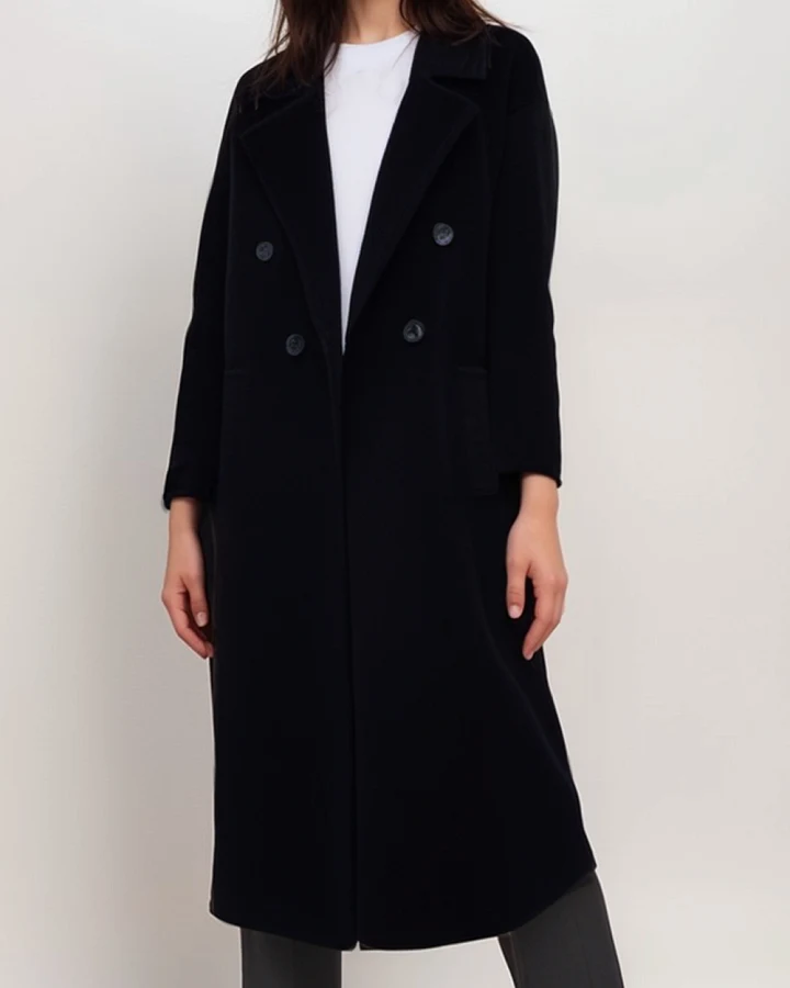 Will's Vegan Store Damen vegan Mantel Zweireihig Vegan Wolle Schwarz