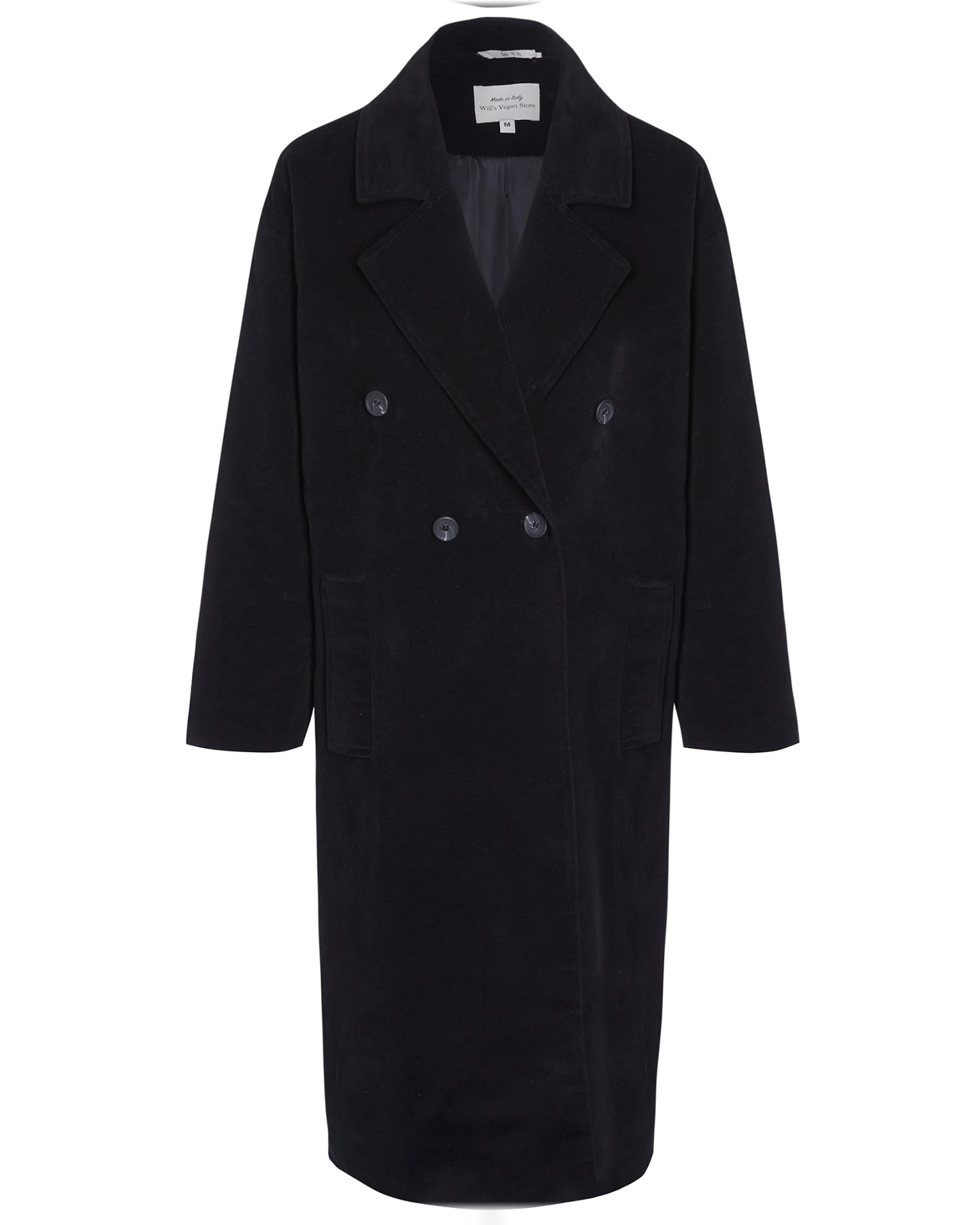 Will's Vegan Store Damen vegan Mantel Zweireihig Vegan Wolle Schwarz – Ansicht 2
