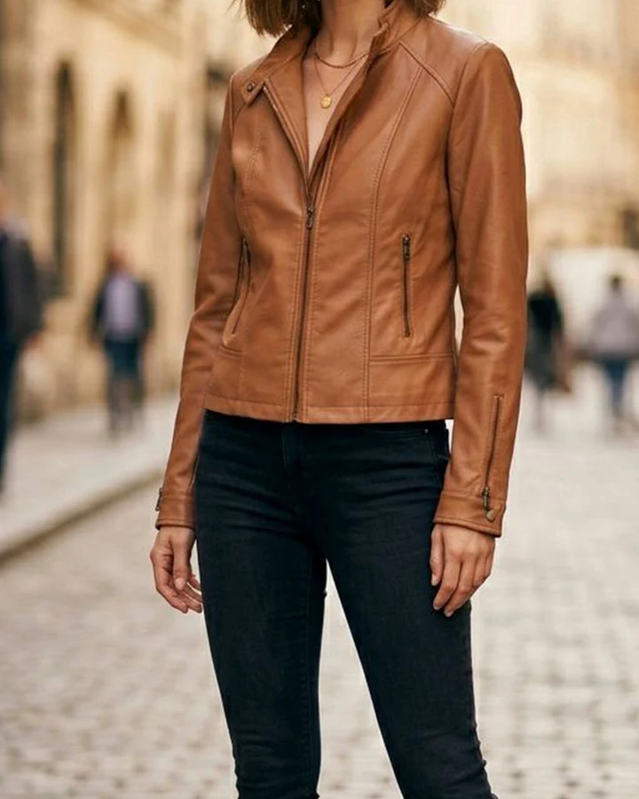 Will's Vegan Store Damen vegan Jacke Racer Kunstleder Braun