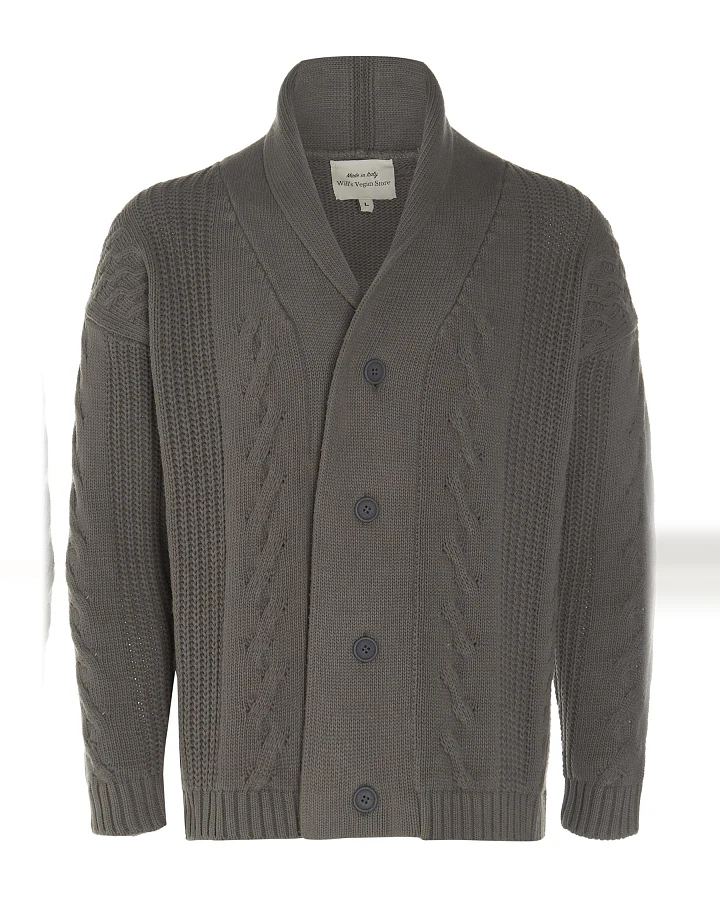 Will's Vegan Store Herren vegan Strickjacke Grobstrick Grau