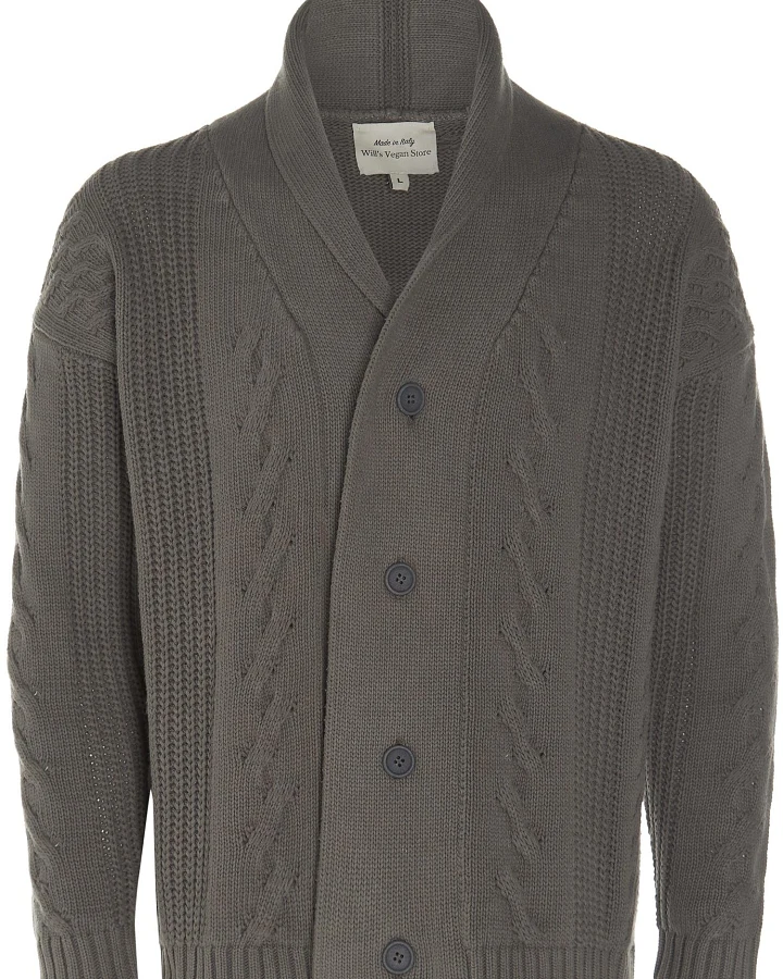Will's Vegan Store Herren vegan Strickjacke Grobstrick Grau