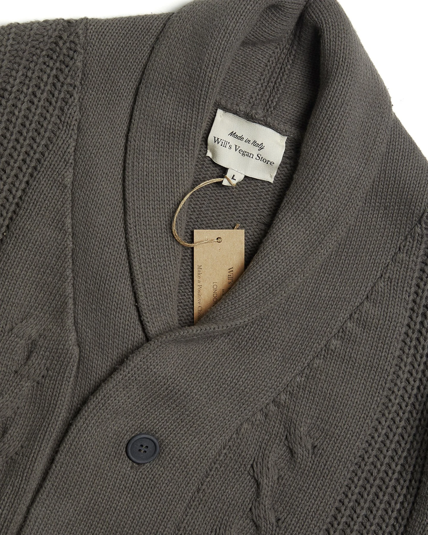 Will's Vegan Store Herren vegan Strickjacke Grobstrick Grau – Ansicht 2