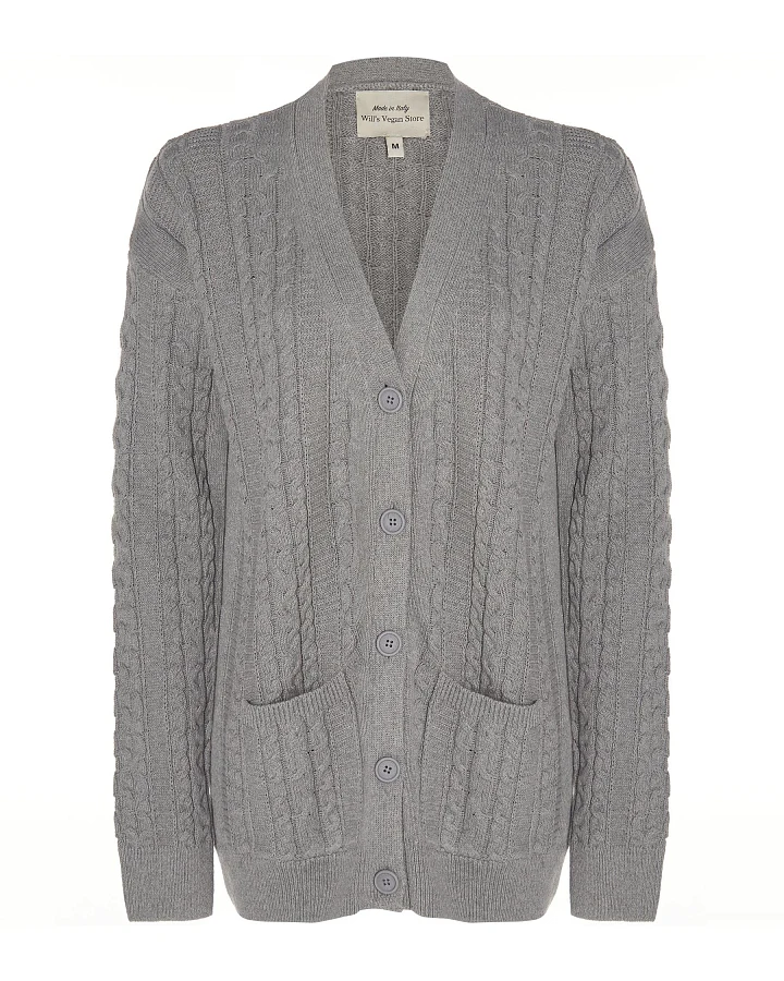 Will's Vegan Store Damen vegan Strickjacke Grobstrick Grau