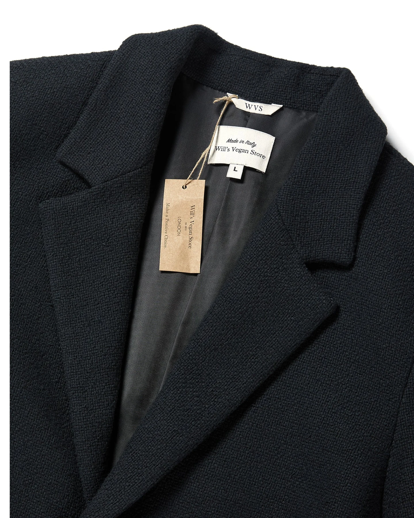 Will's Vegan Store Herren vegan Herrenmantel Strukturierte Vegane Wolle Schwarz – Ansicht 2