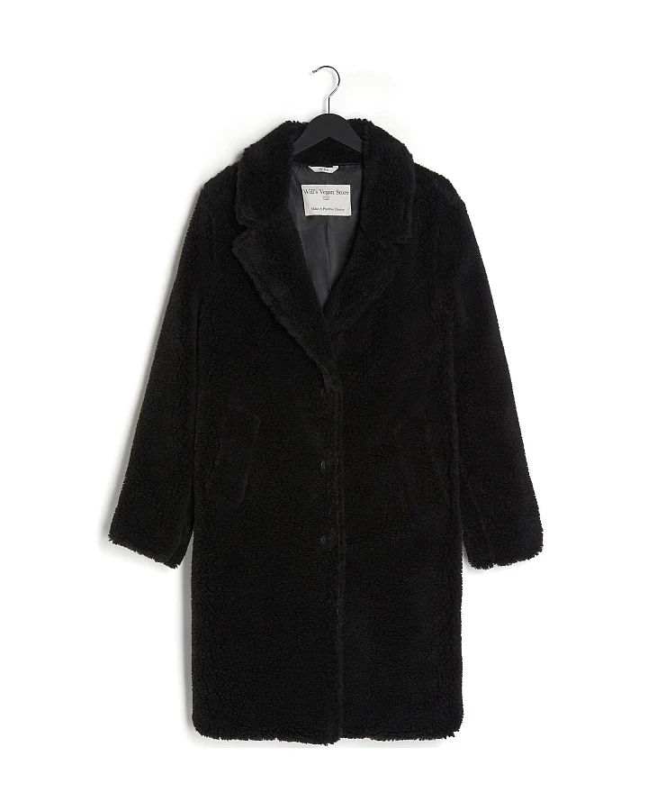 Will's Vegan Store Damen vegan Mantel Teddy Schwarz