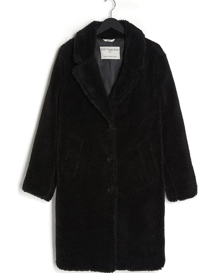 Will's Vegan Store Damen vegan Mantel Teddy Schwarz