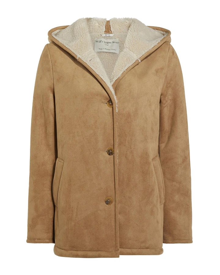 Will's Vegan Store Damen vegan Mantel Vegan Lammfell Braun