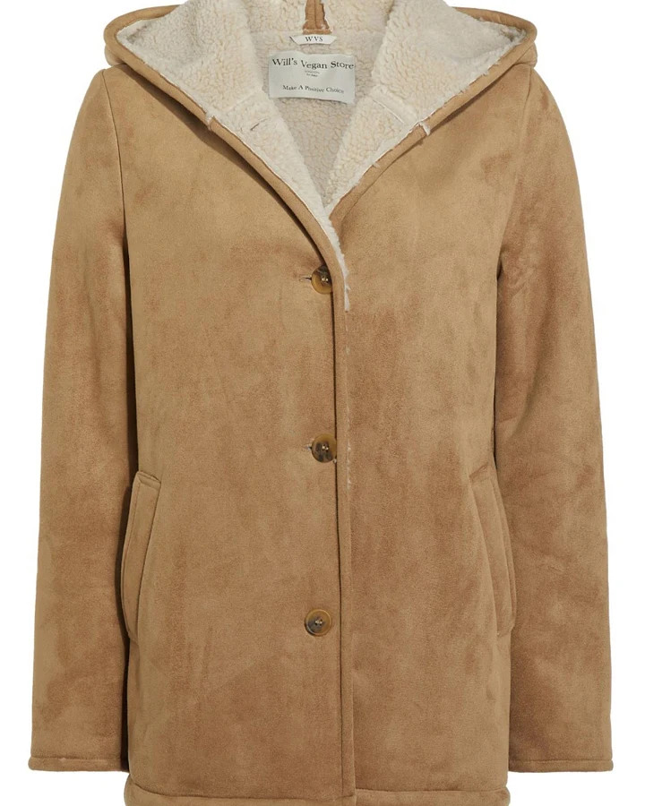 Will's Vegan Store Damen vegan Mantel Vegan Lammfell Braun